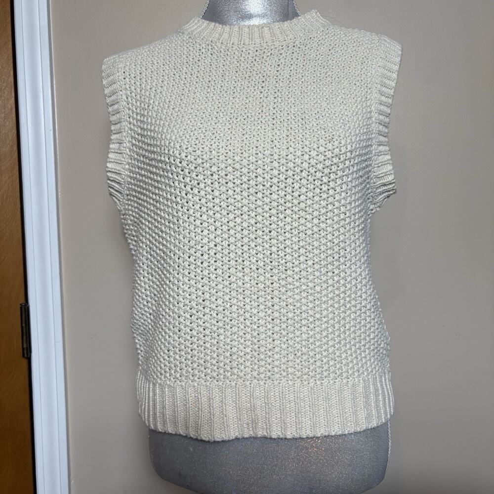 She + Sky Ivory Chunky Knit Sweater Vest Womens Size L Cotton Pullover Preppy